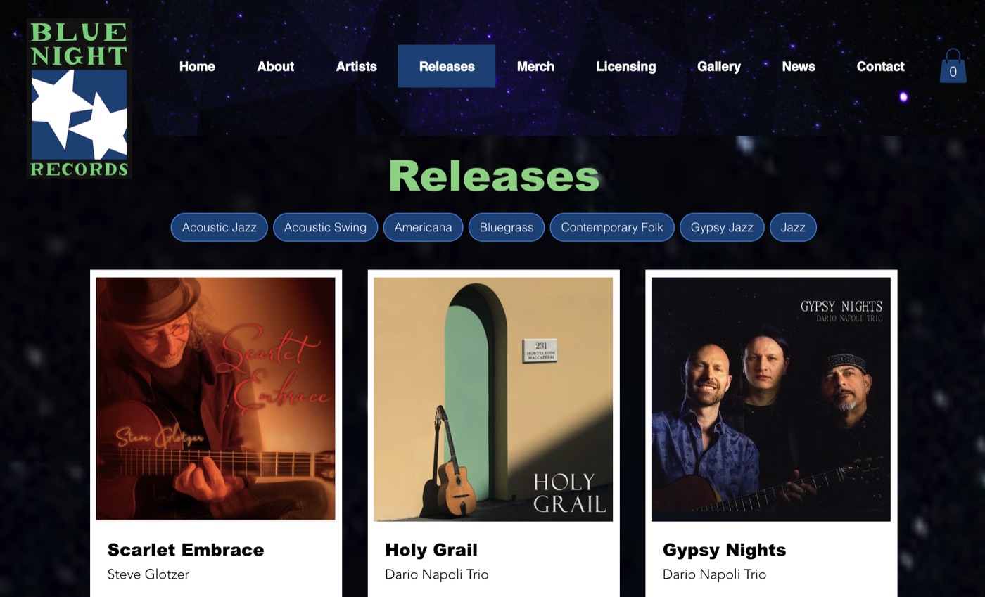 Blue Night Records website homepage