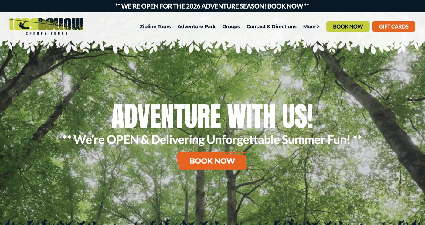 Long Hollow Canopy Tours website homepage