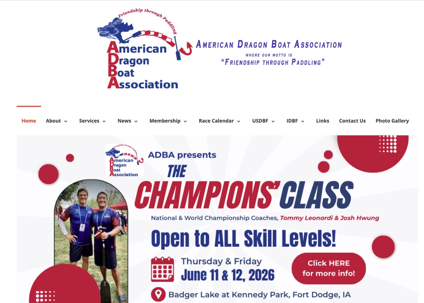 American Dragon Boat Association website homepage