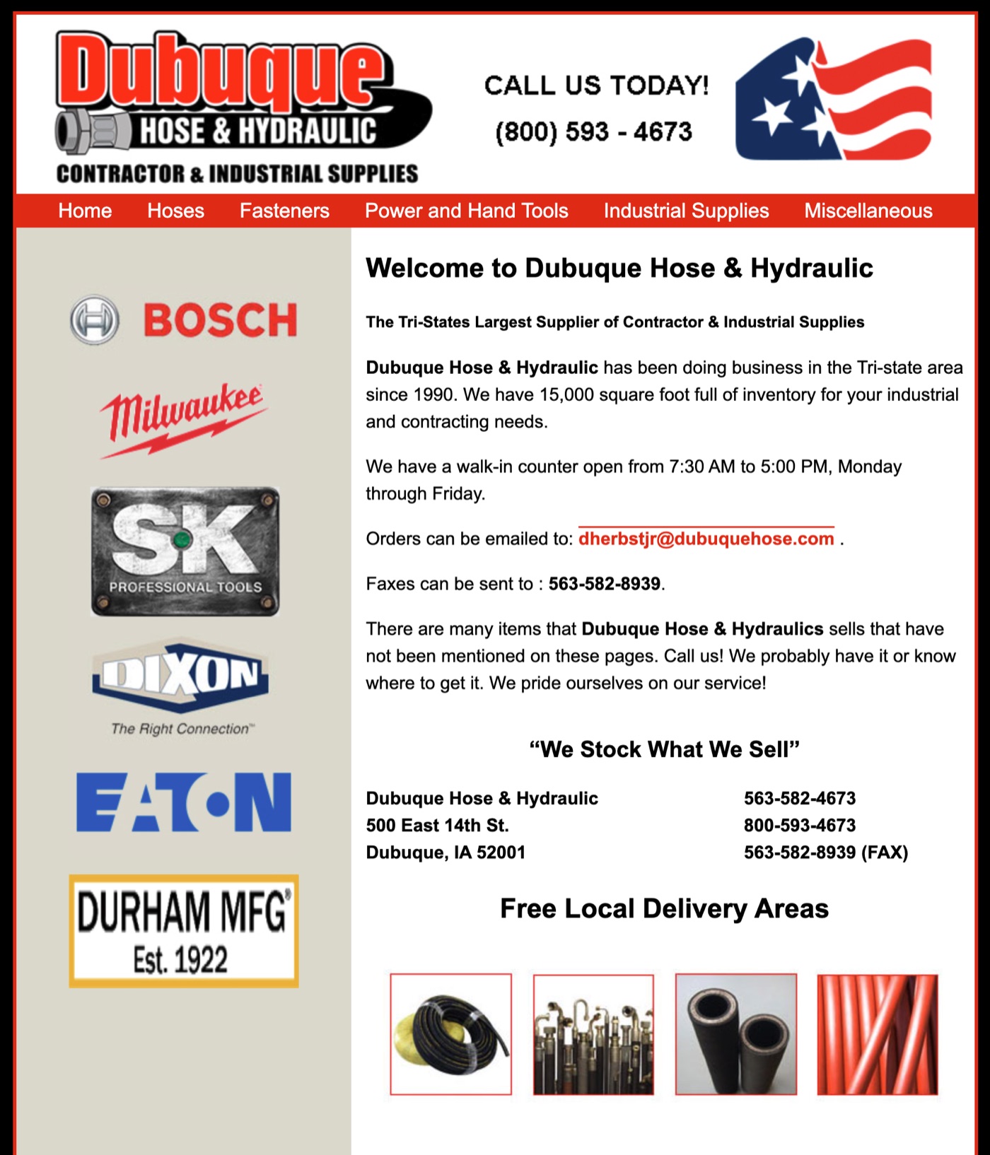 Dubuque Hose & Hydraulic website homepage