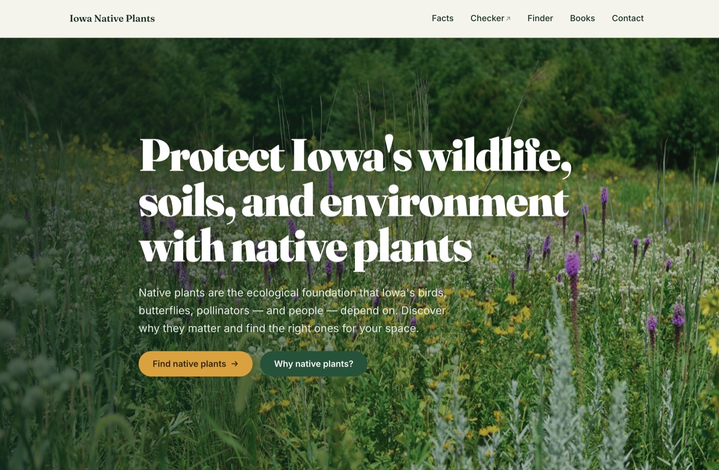 Iowa Native Plants website homepage