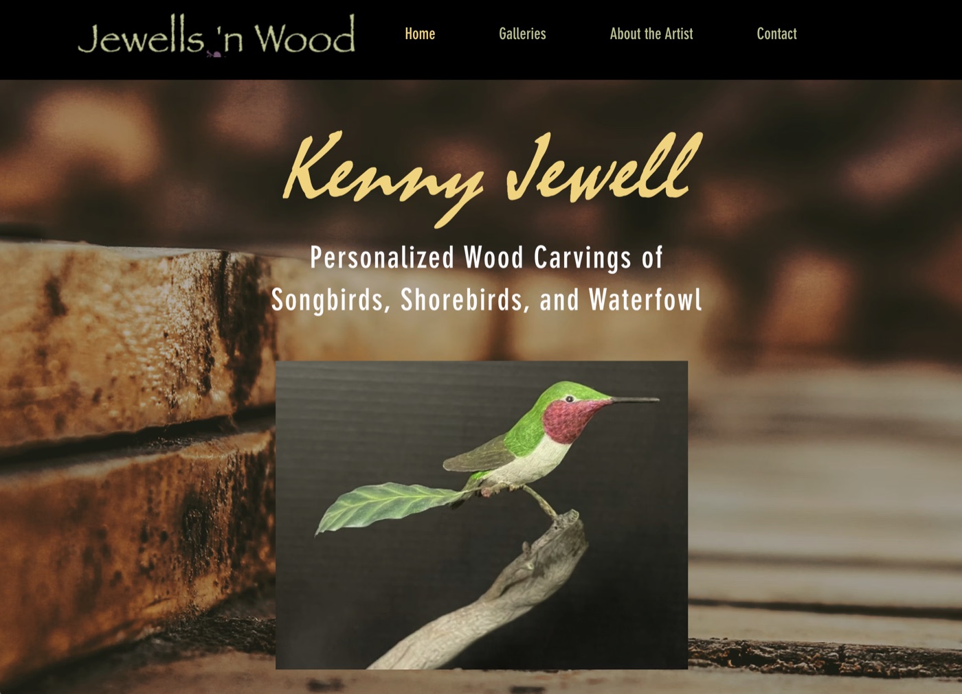 Jewells 'n Wood wood-carving artist website homepage