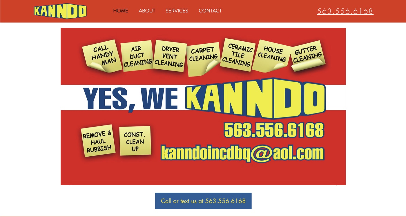 KANNDO cleaning and handyman services website homepage