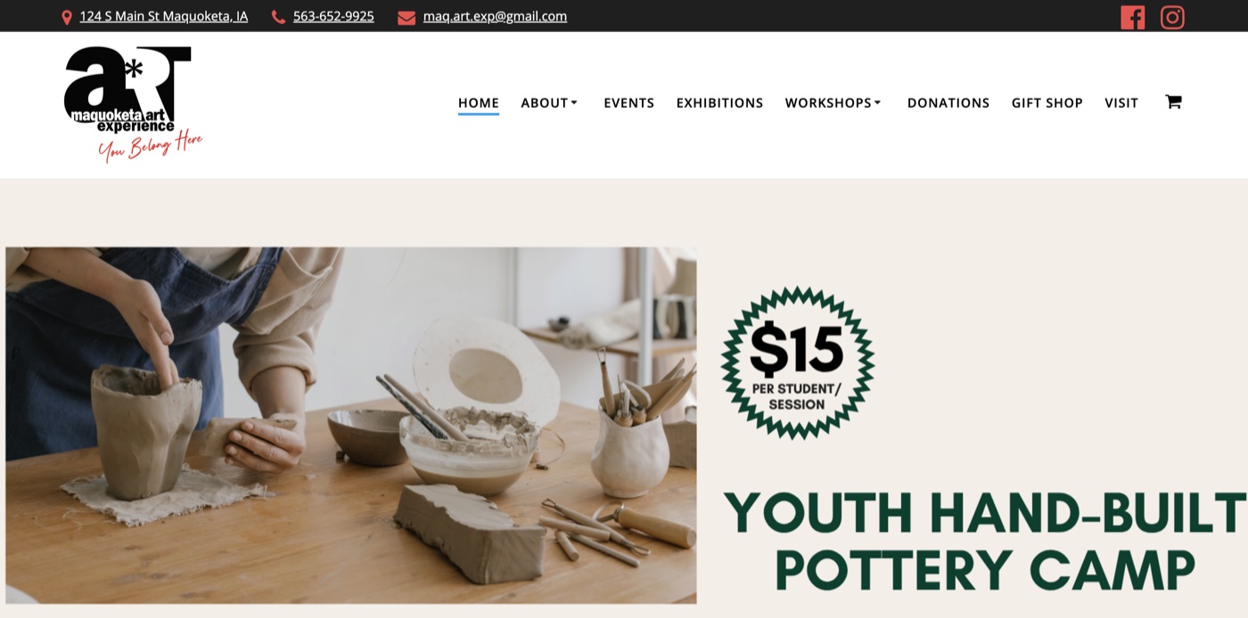 Maquoketa Art Experience website homepage